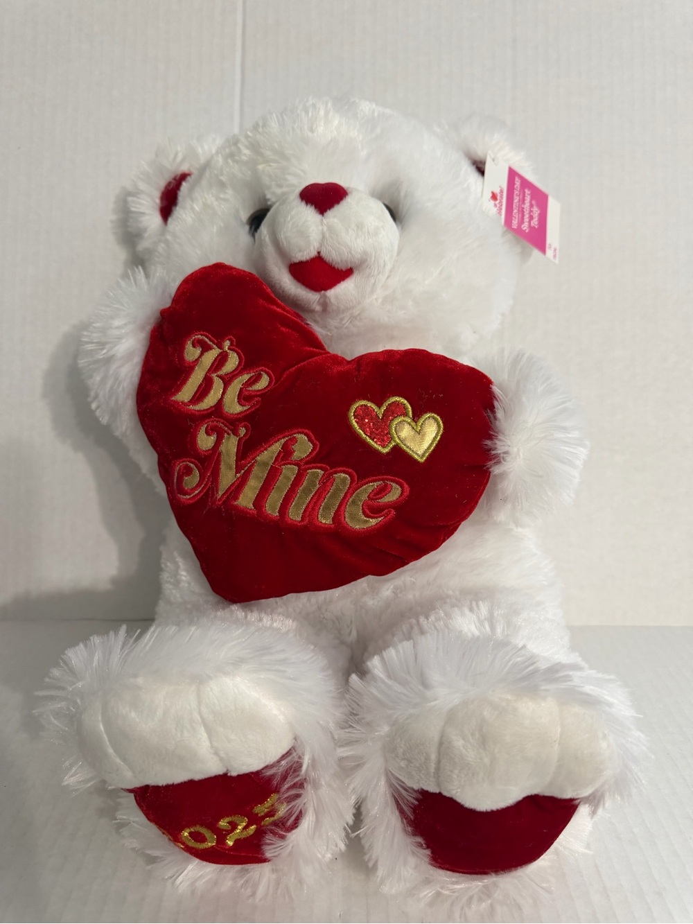 Way to Celebrate White Plush Teddy Bear Holding Red 'Be Mine' Heart